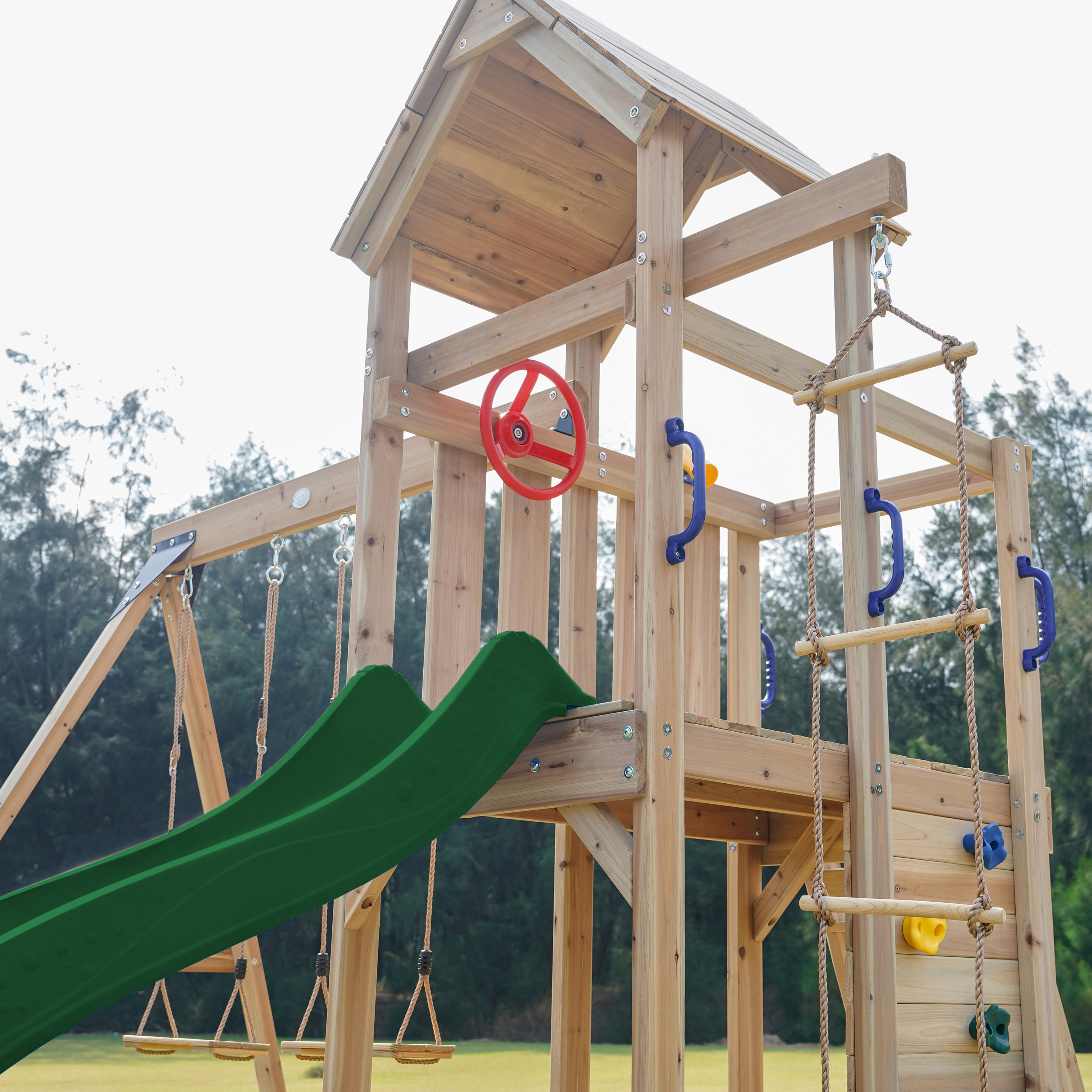 AXI Moos Climbing Frame with Double Swing Set - Green Slide