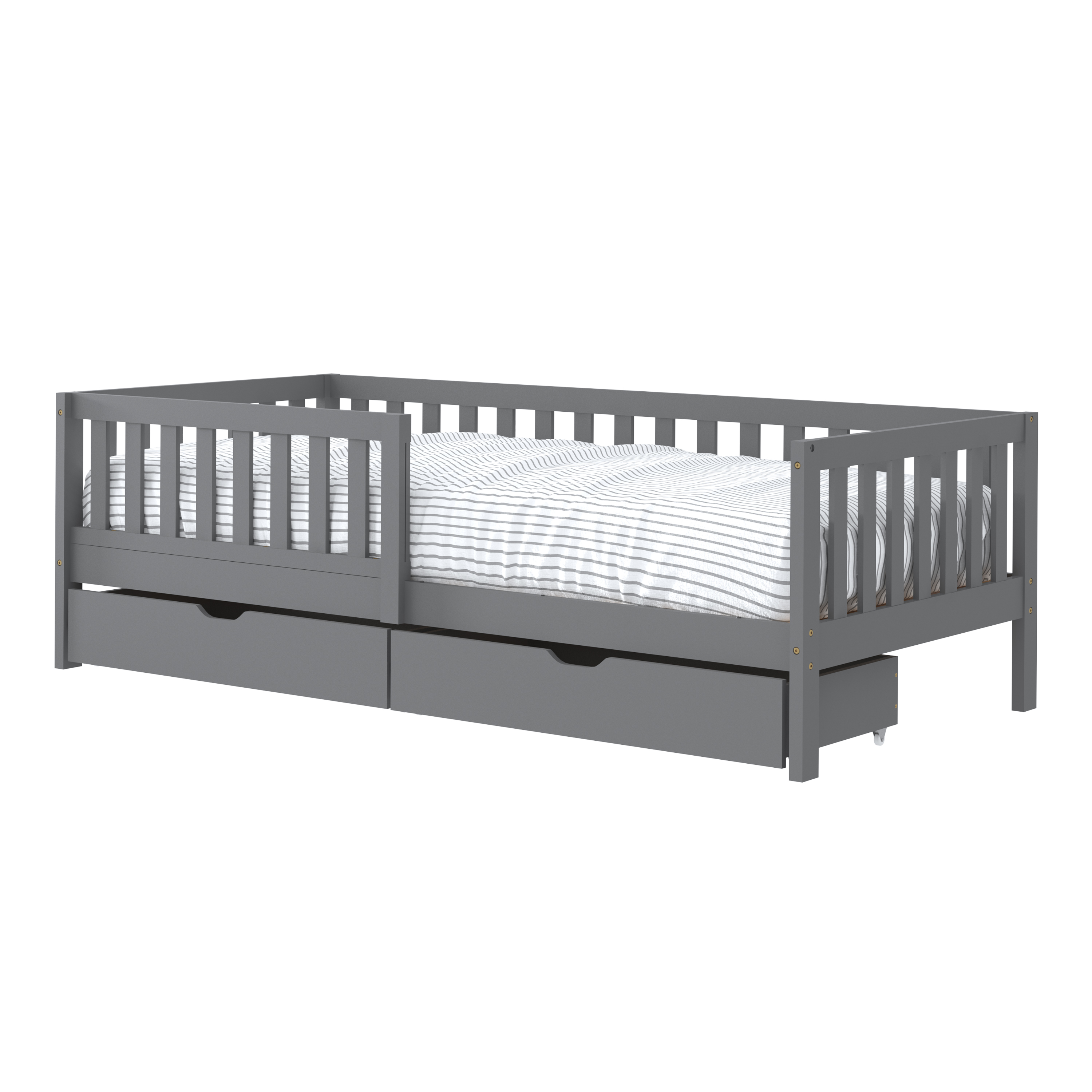 Sunny Isa Kids Bed with 2 Storage Drawers and Guardrail Grey – Without Mattress