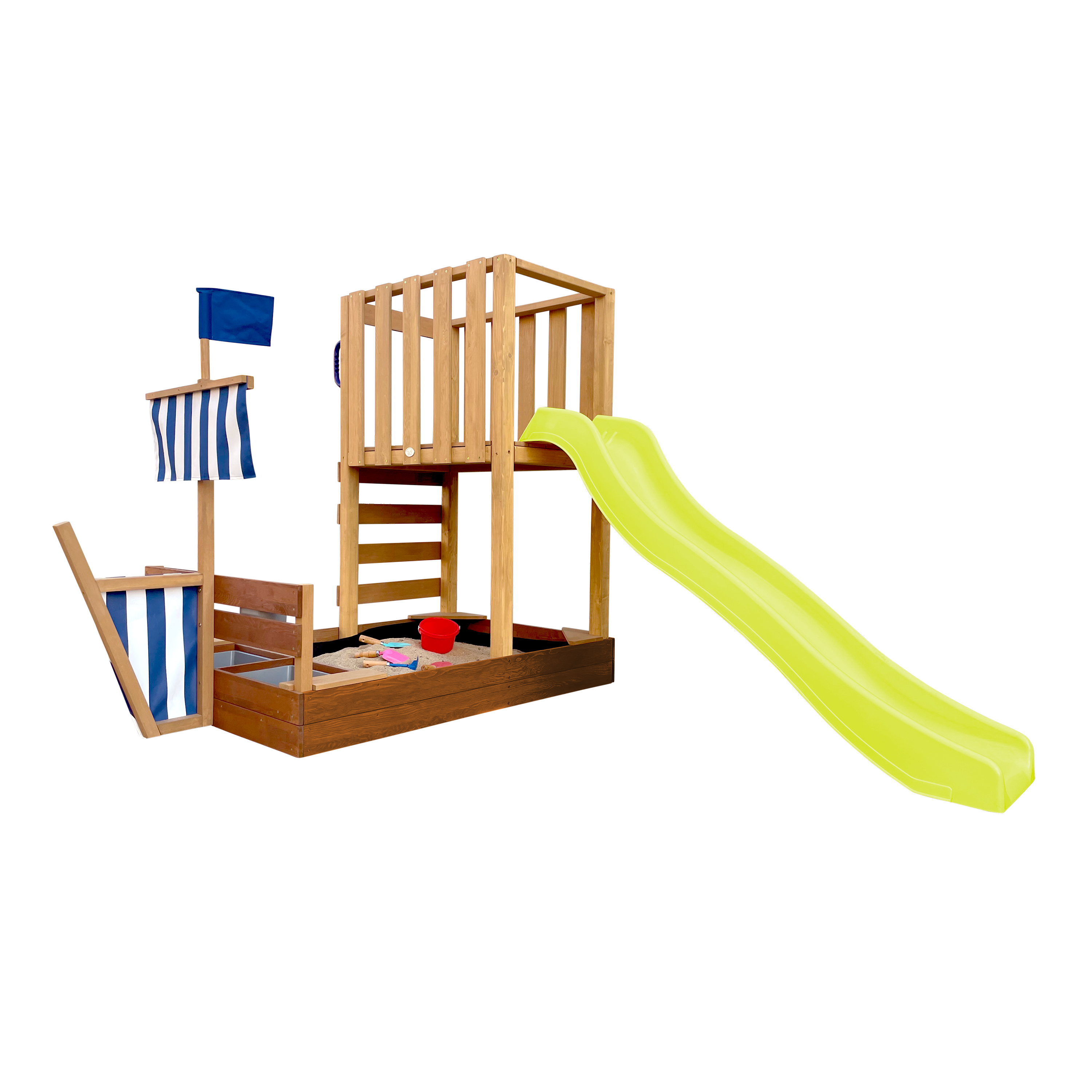 AXI Vicky Climbing Frame with Sandbox, Play Kitchen & Chalkboard – Lime Green Slide