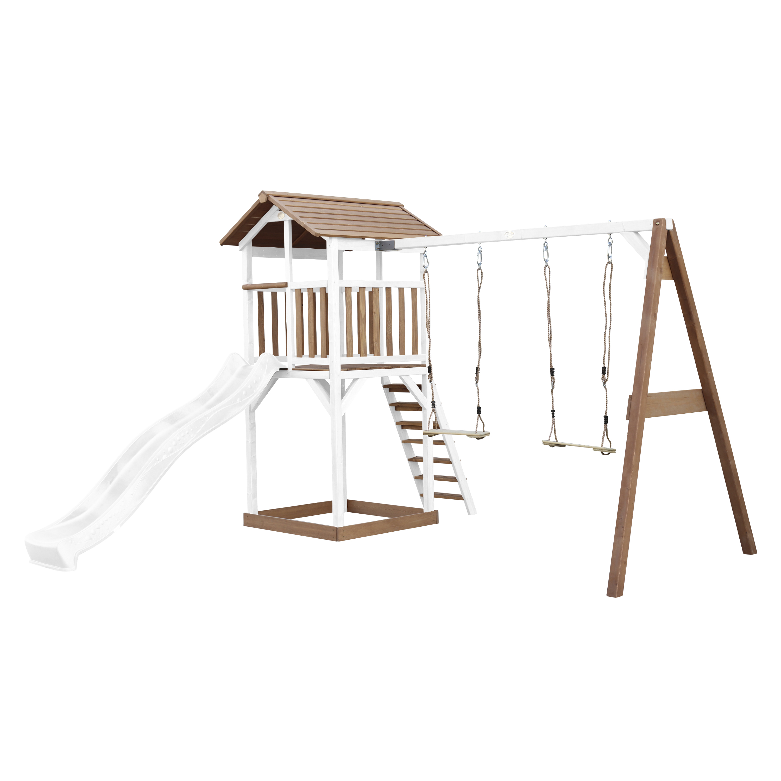 AXI Beach Tower with Double Swing Set Brown/White - White Slide