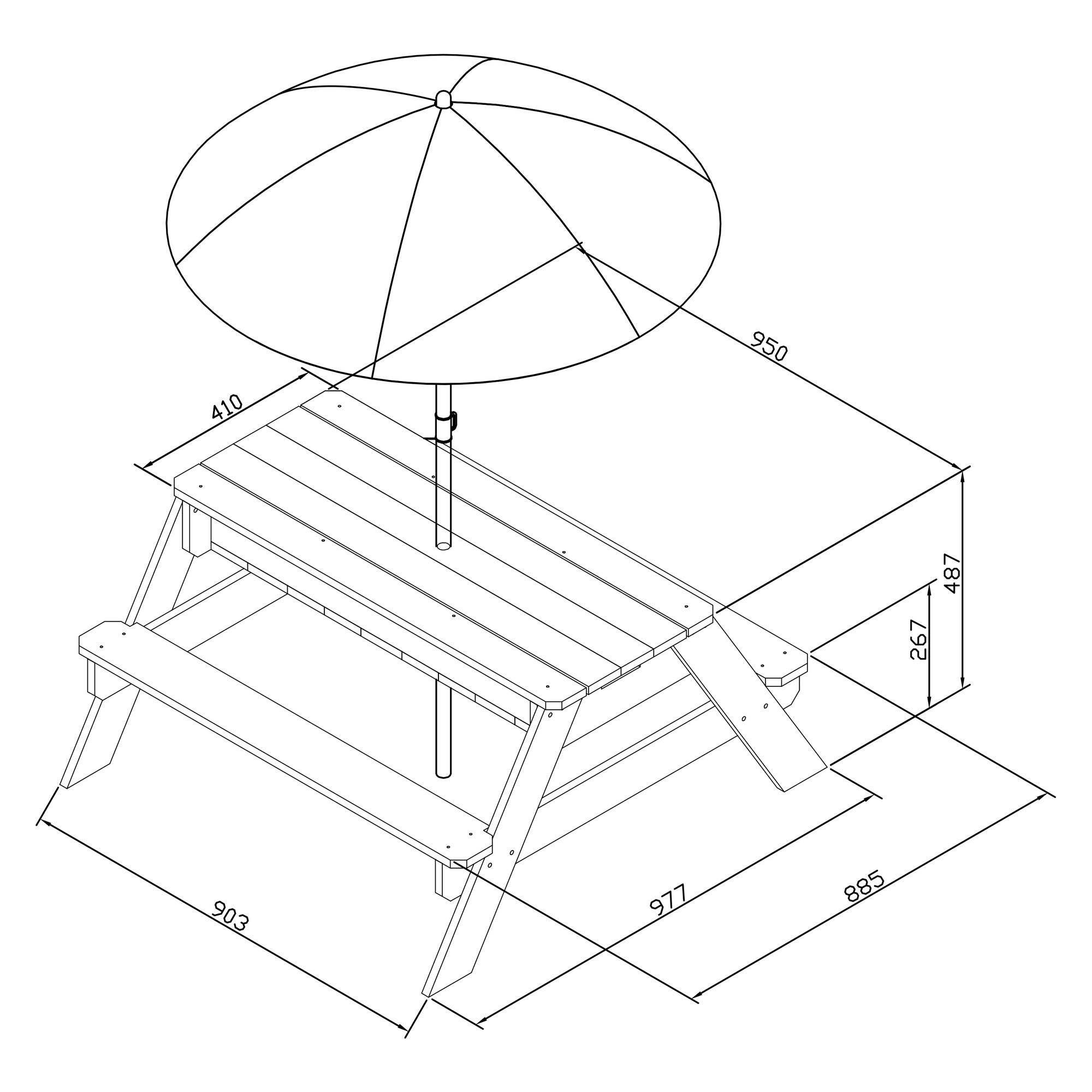 AXI Nick Zand & Water Picknicktafel Bruin - Parasol Groen/wit