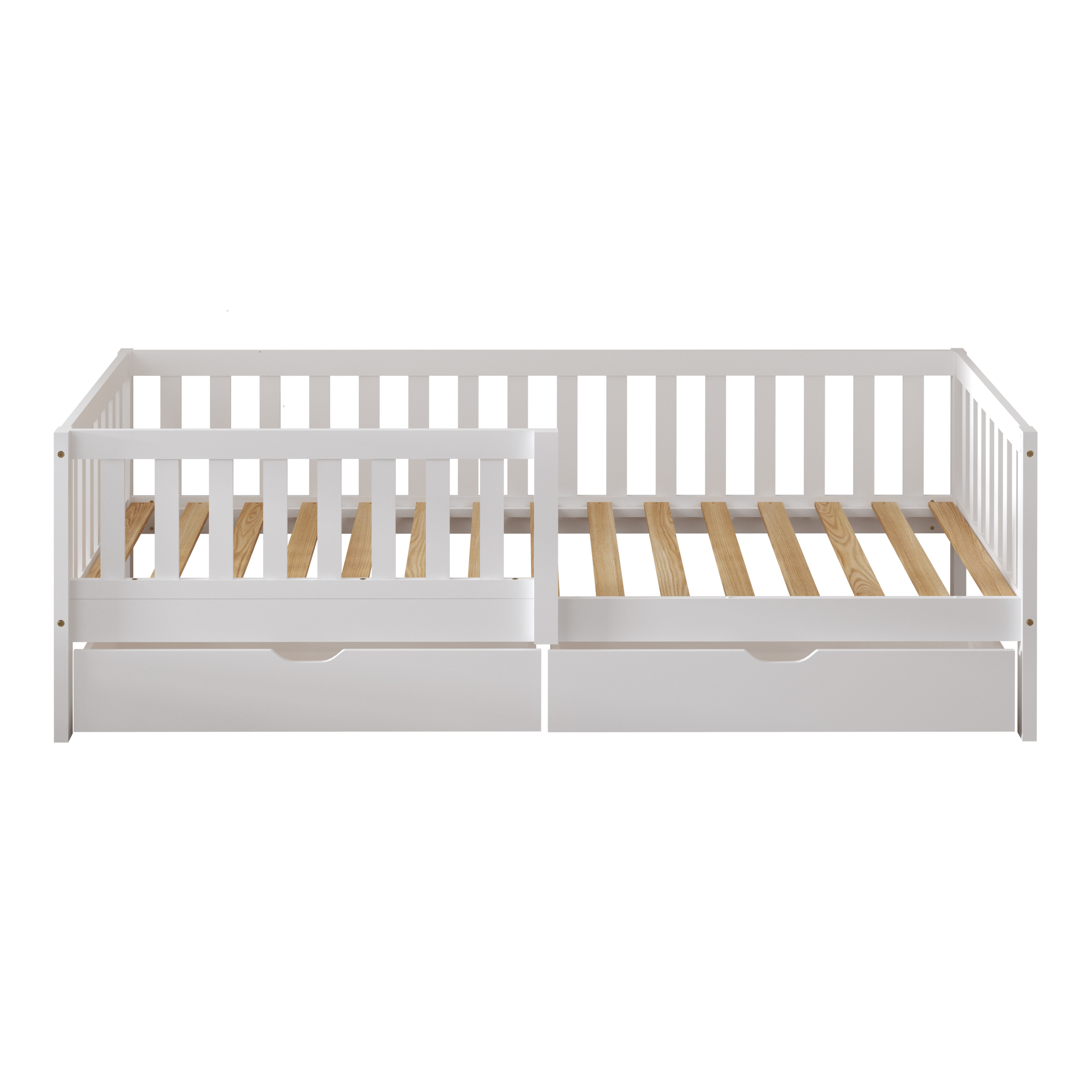 Sunny Isa Kids Bed with 2 Storage Drawers and Guardrail White – With Mattress