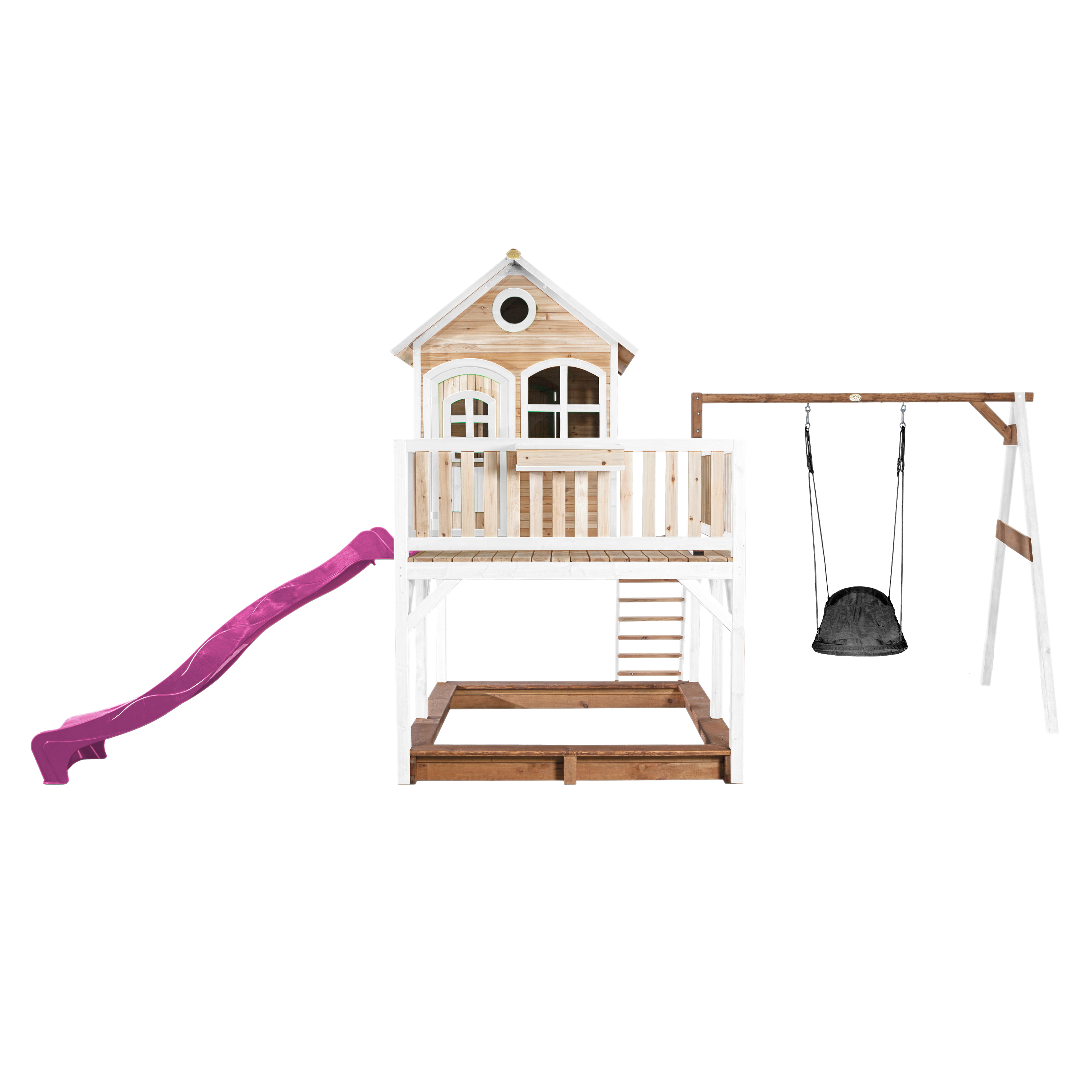AXI Liam Playhouse with Roxy Nest Swing Set Brown/White - Purple Slide