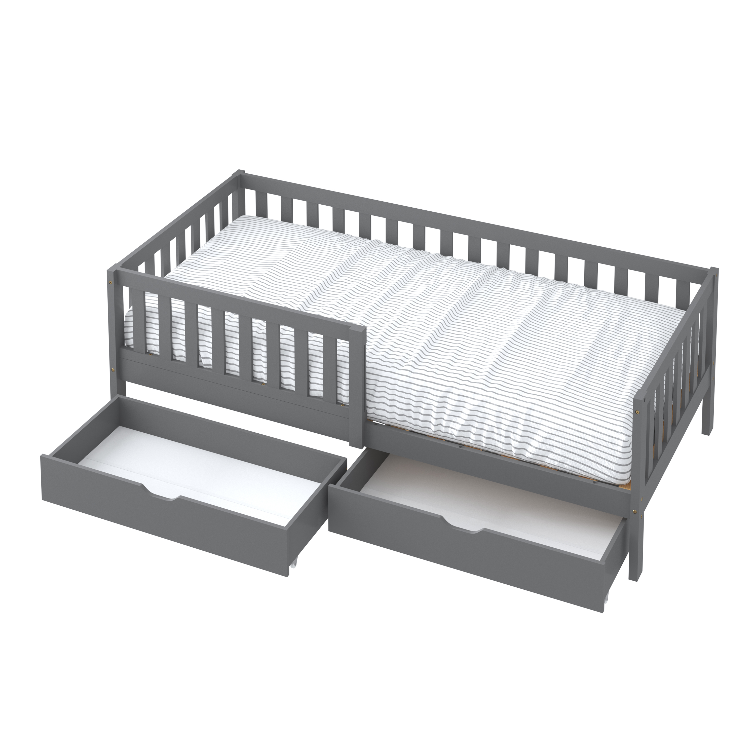 Sunny Isa Kids Bed with 2 Storage Drawers and Guardrail Grey – Without Mattress