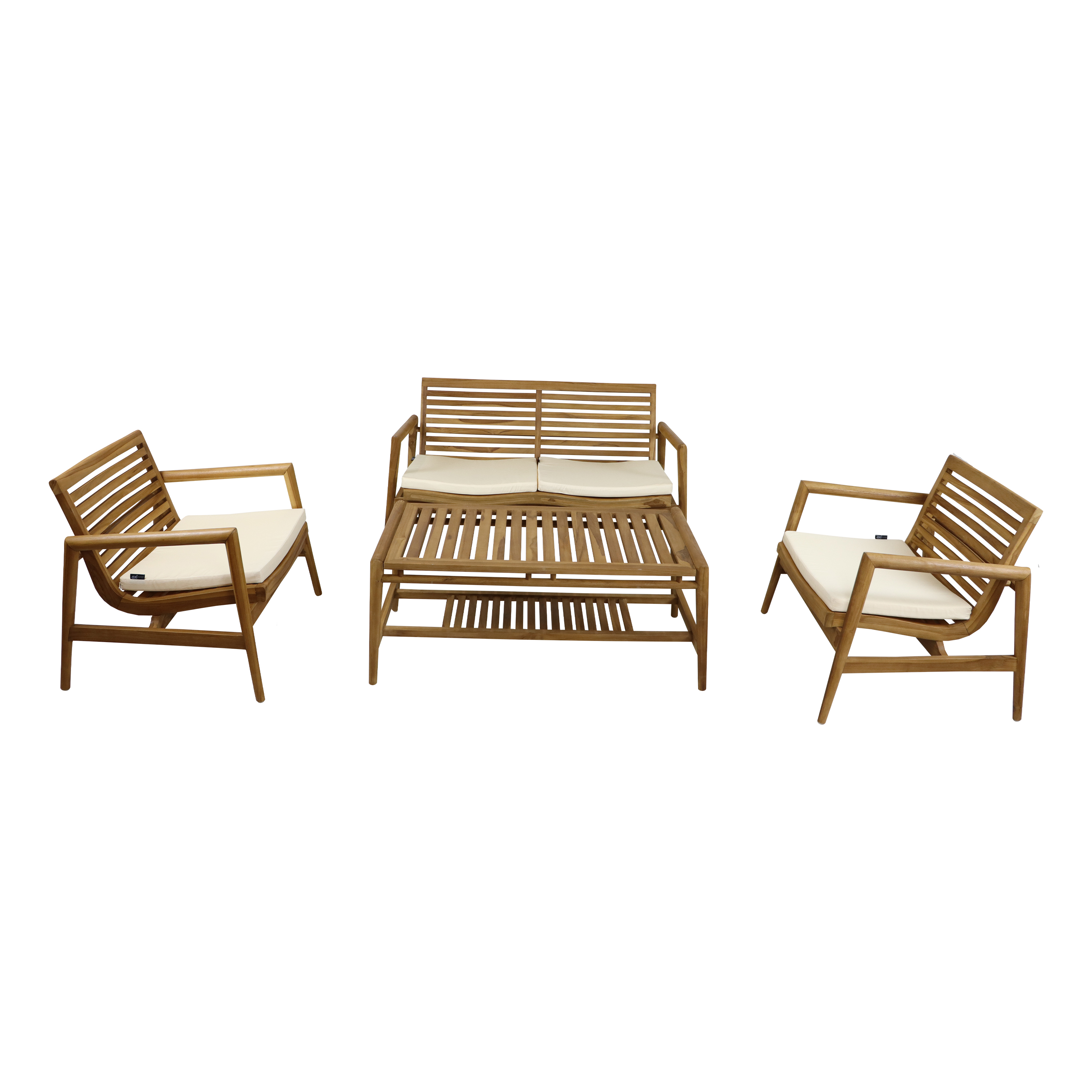AXI June Lounge Set 4-piece with bench. table & 2 chairs - Teak/Cream-8720365066191 AXI June Lounge Set 4-piece with bench. table & 2 chairs - Teak/Cream