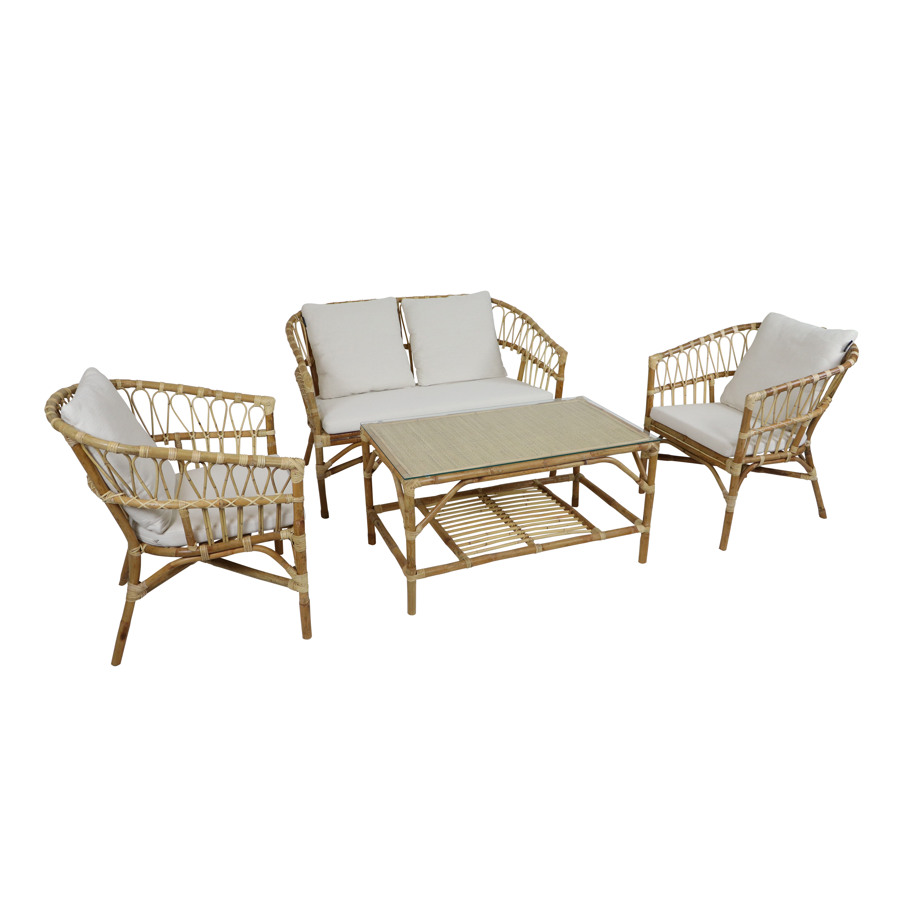 AXI Mary Rattan Lounge Set – 4-Piece with Sofa, Table, and 2 Chairs Natural/White