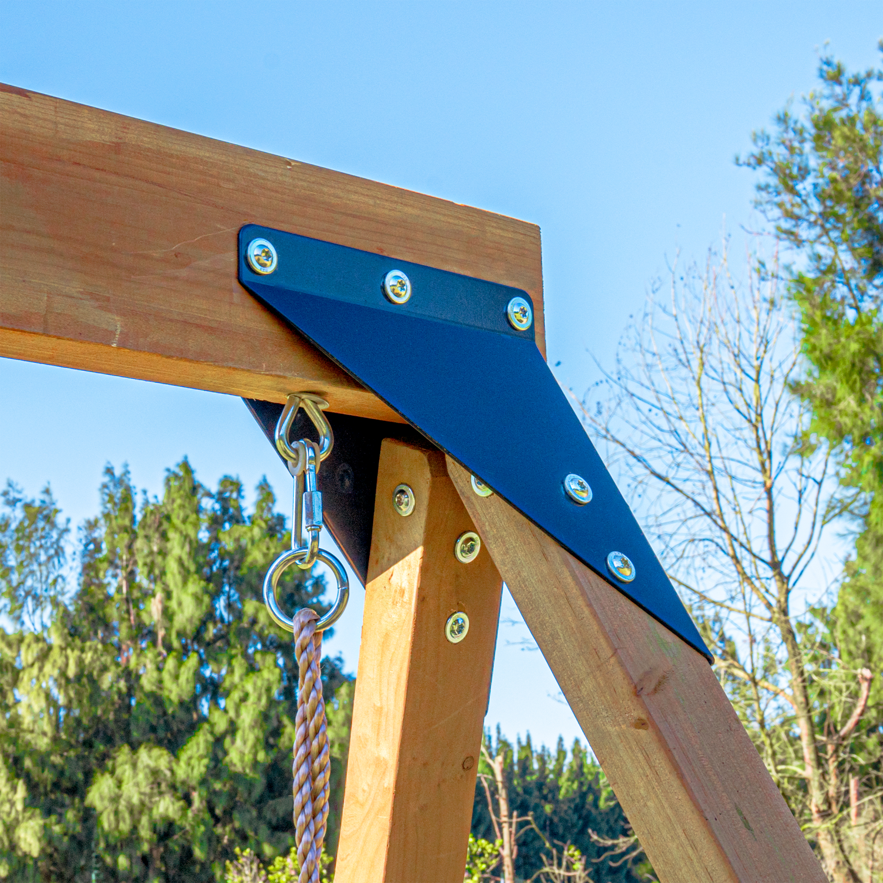 AXI Mitch Climbing Frame with Double Swing. Trapeze and Lookout Tower – Blue Slide