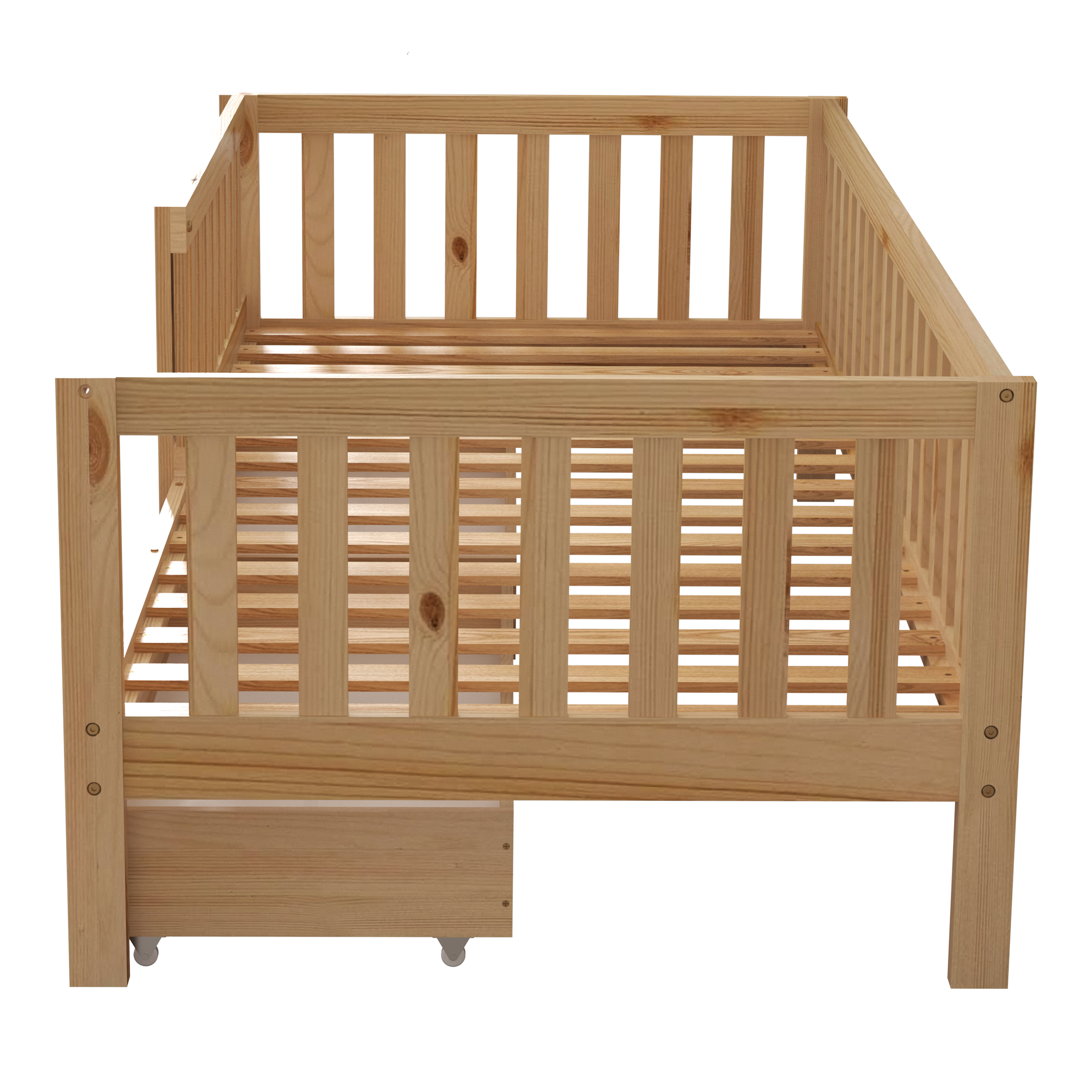 Sunny Isa Kids Bed with 2 Storage Drawers and Guardrail Natural – Without Mattress