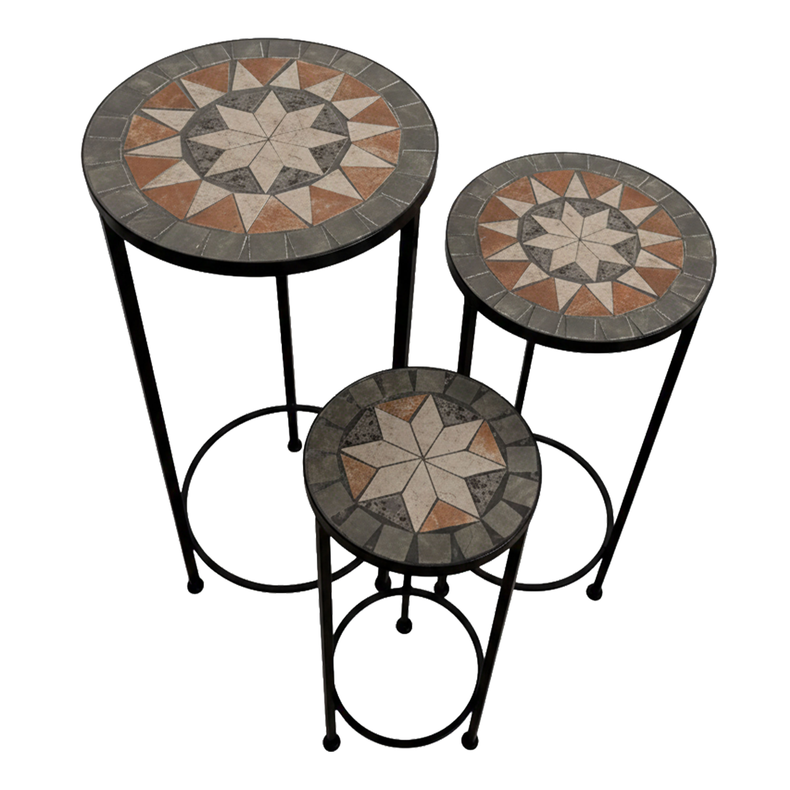 AXI Lola Mosaic Plant Table Round Star – Grey/Brown – Set of 3