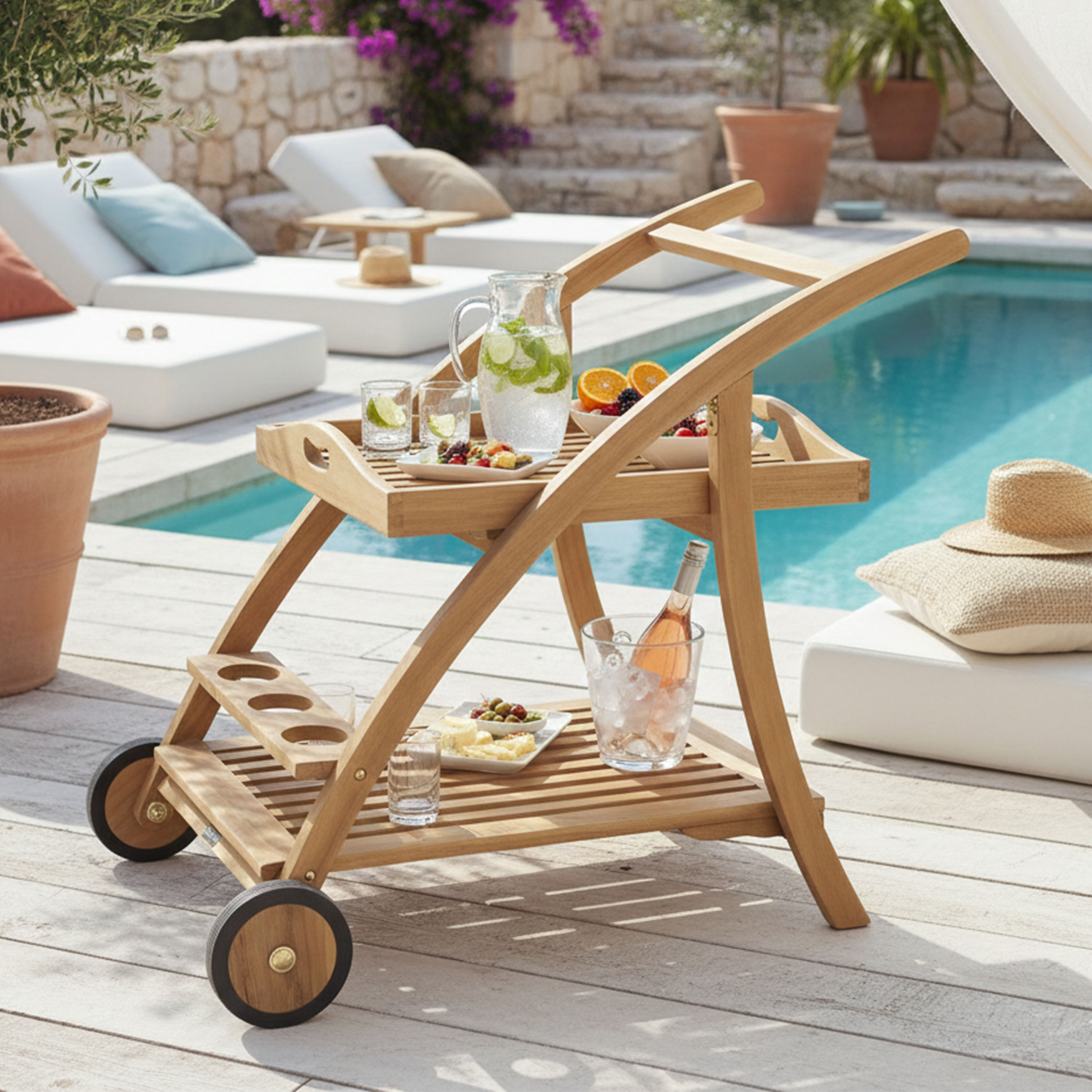 AXI Adi Teak Serving Trolley with Removable Tray