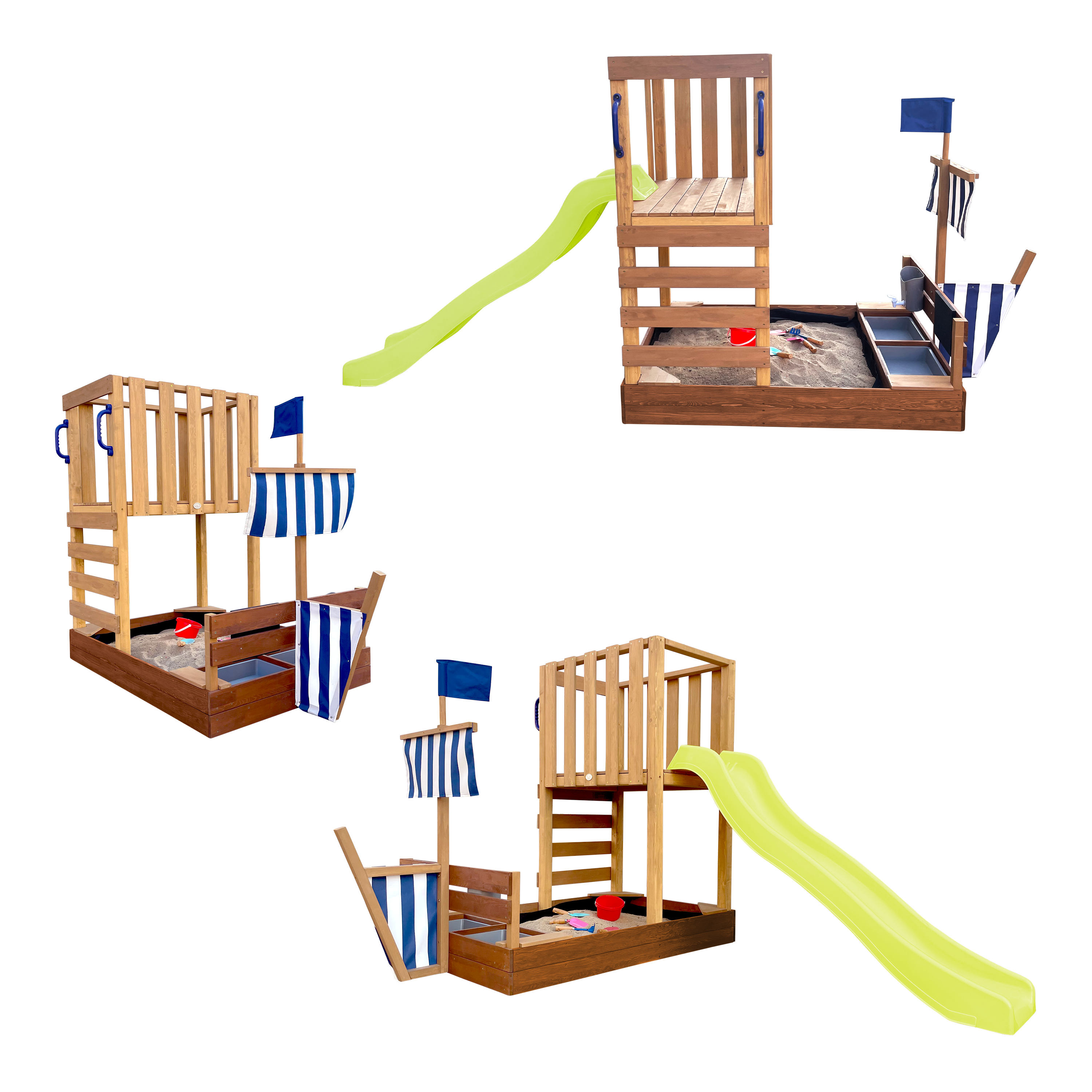 AXI Vicky Climbing Frame with Sandbox, Play Kitchen & Chalkboard – Lime Green Slide