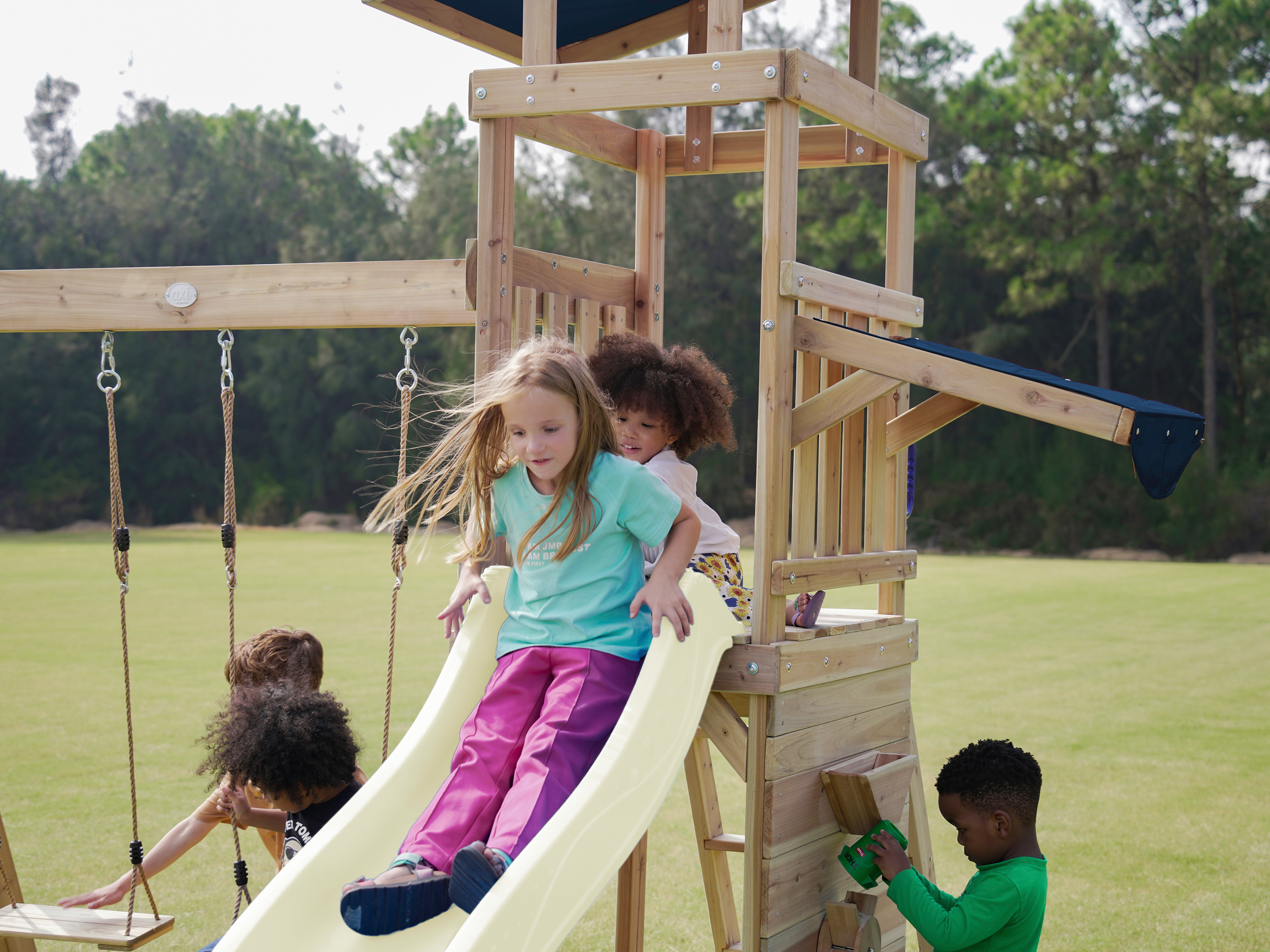 AXI Malik Climbing Frame with Double Swing Set - Cream Slide