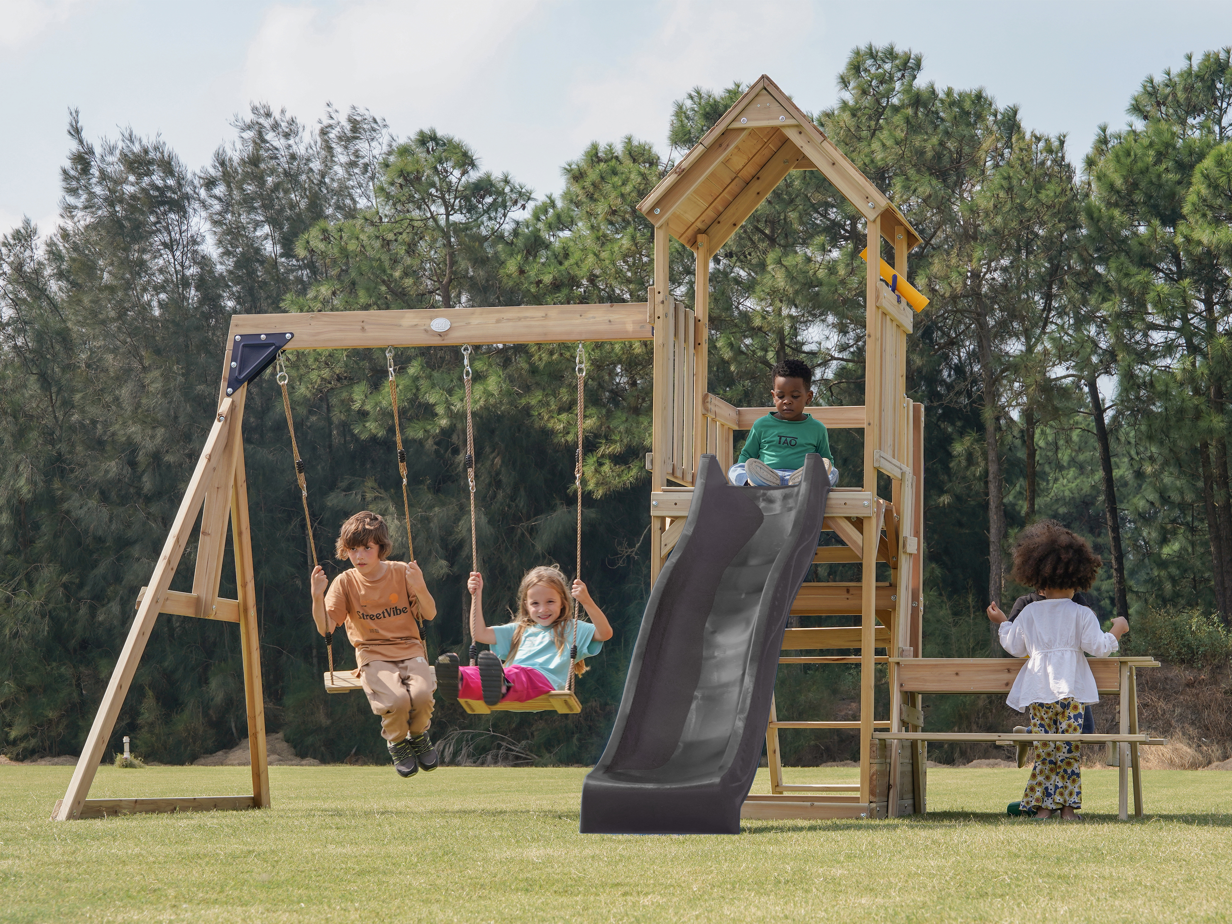 AXI Mette Playground with Double Swing Brown - Grey Slide 