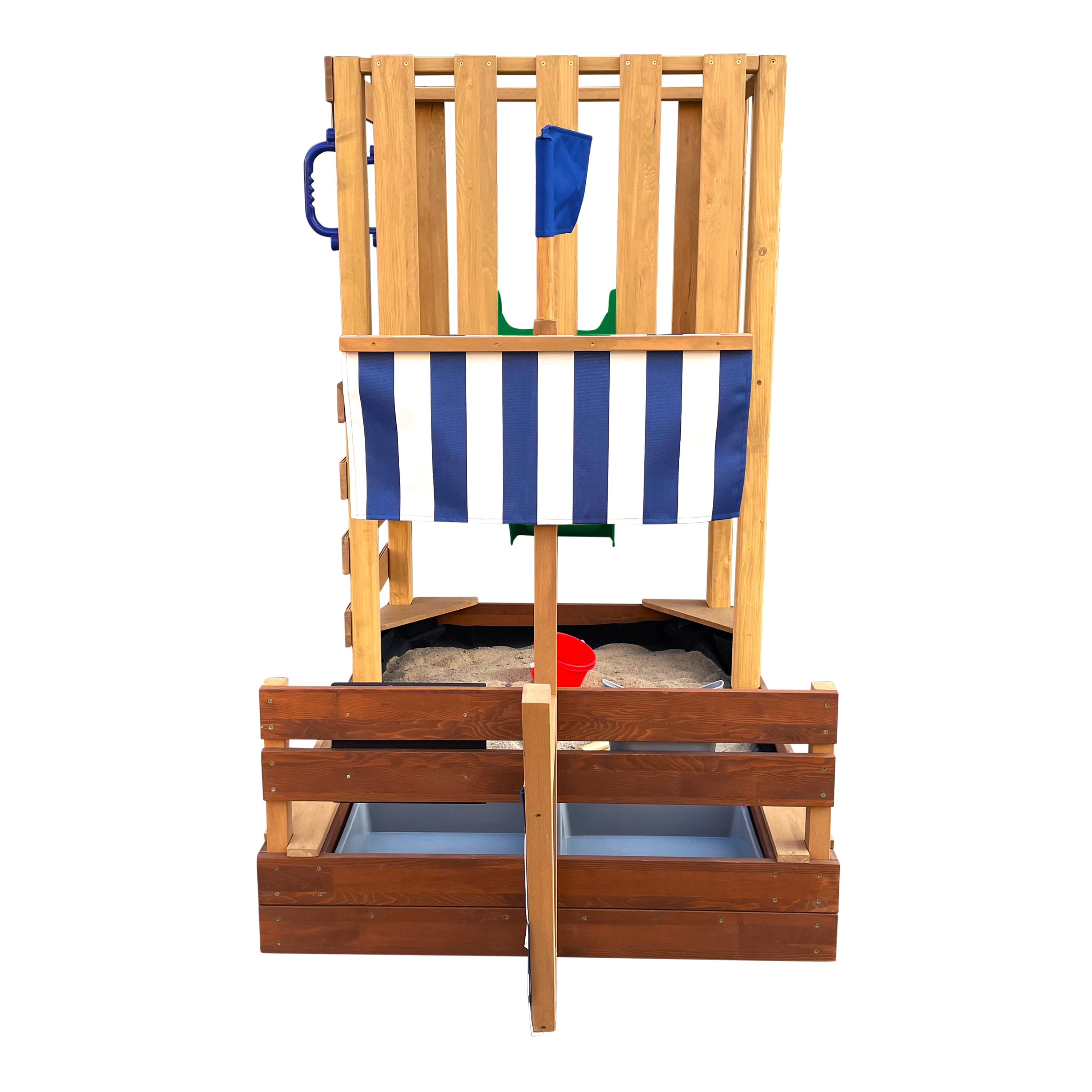 AXI Vicky Climbing Frame with Sandbox. Play Kitchen & Chalkboard – Green Slide