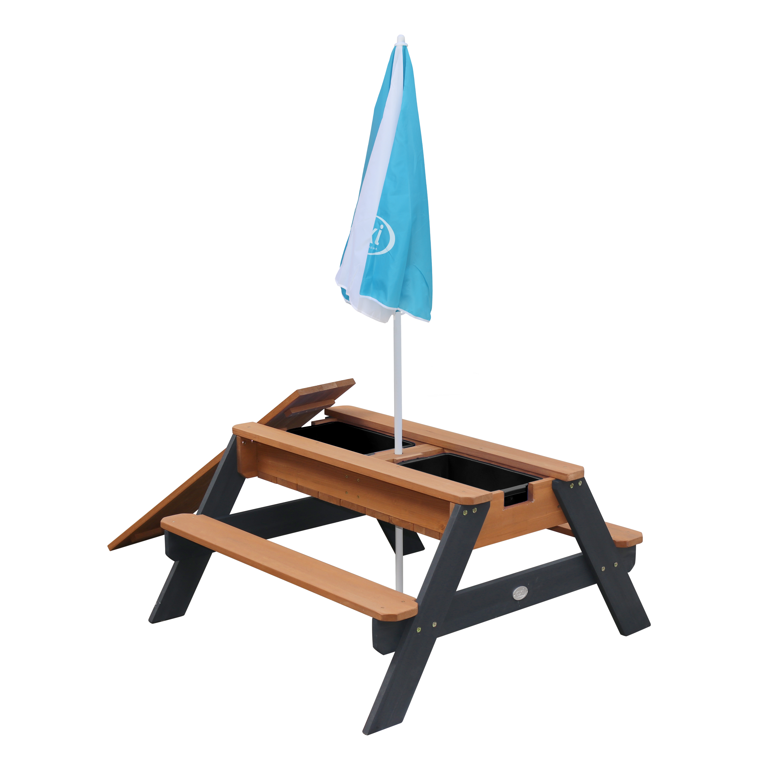 AXI Nick Sand & Water Picnic Table Anthracite/Brown - Umbrella Blue/White