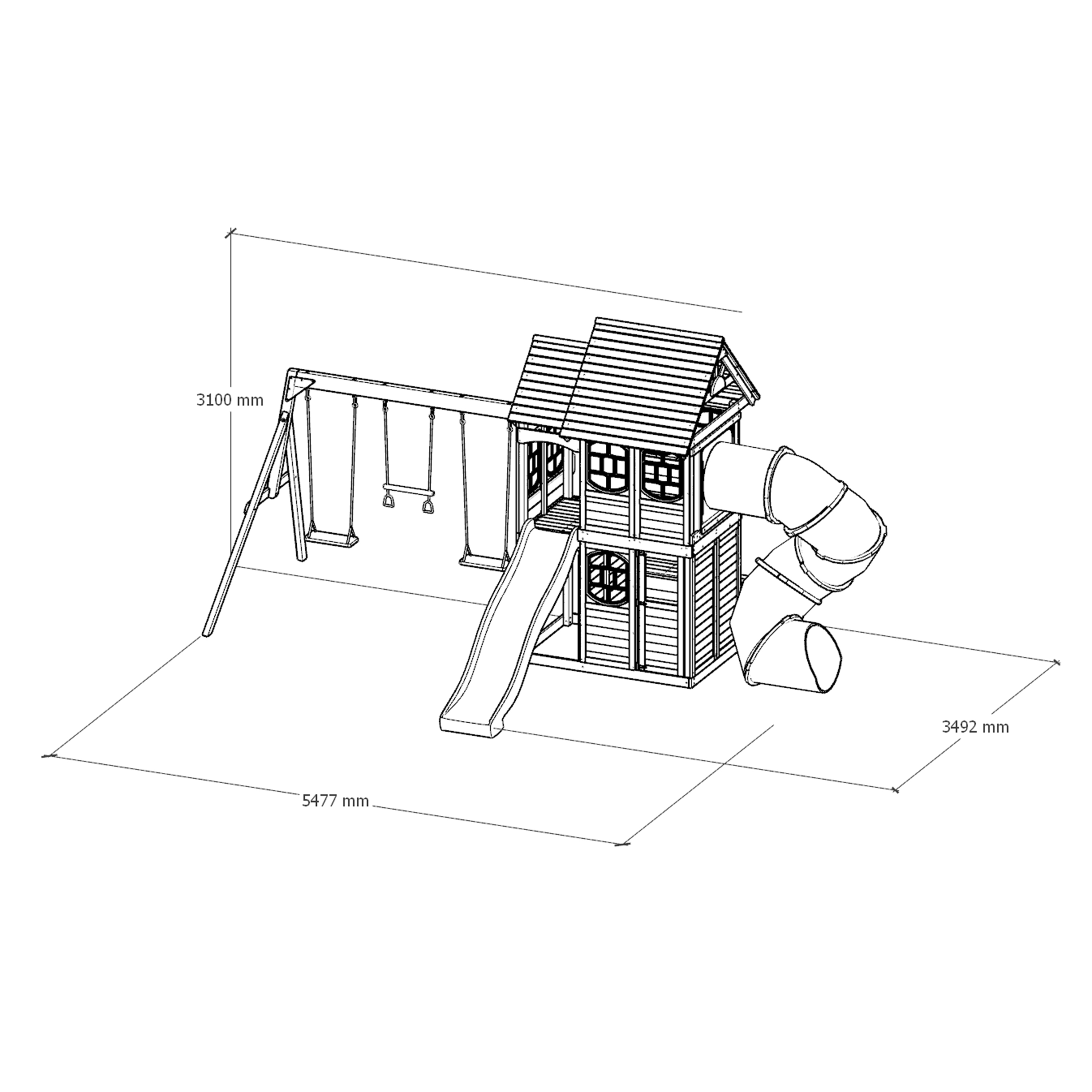 AXI Noud Climbing Frame with Playhouse, Swings, Trapeze and Climbing Wall – Blue Slide and Tube Slide