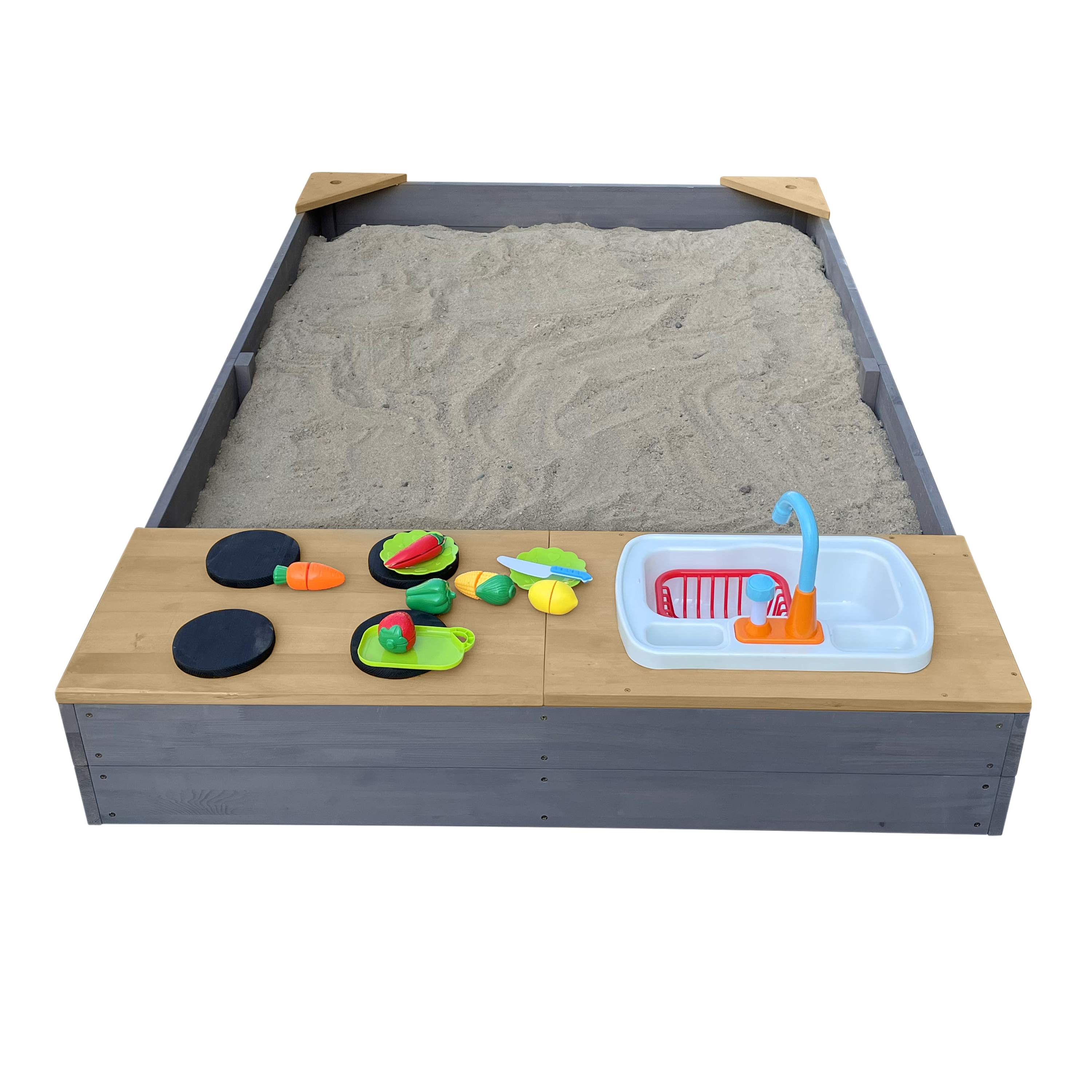 AXI Kelly Sandbox with Play Kitchen - 180 x 115 cm - Grey/brown