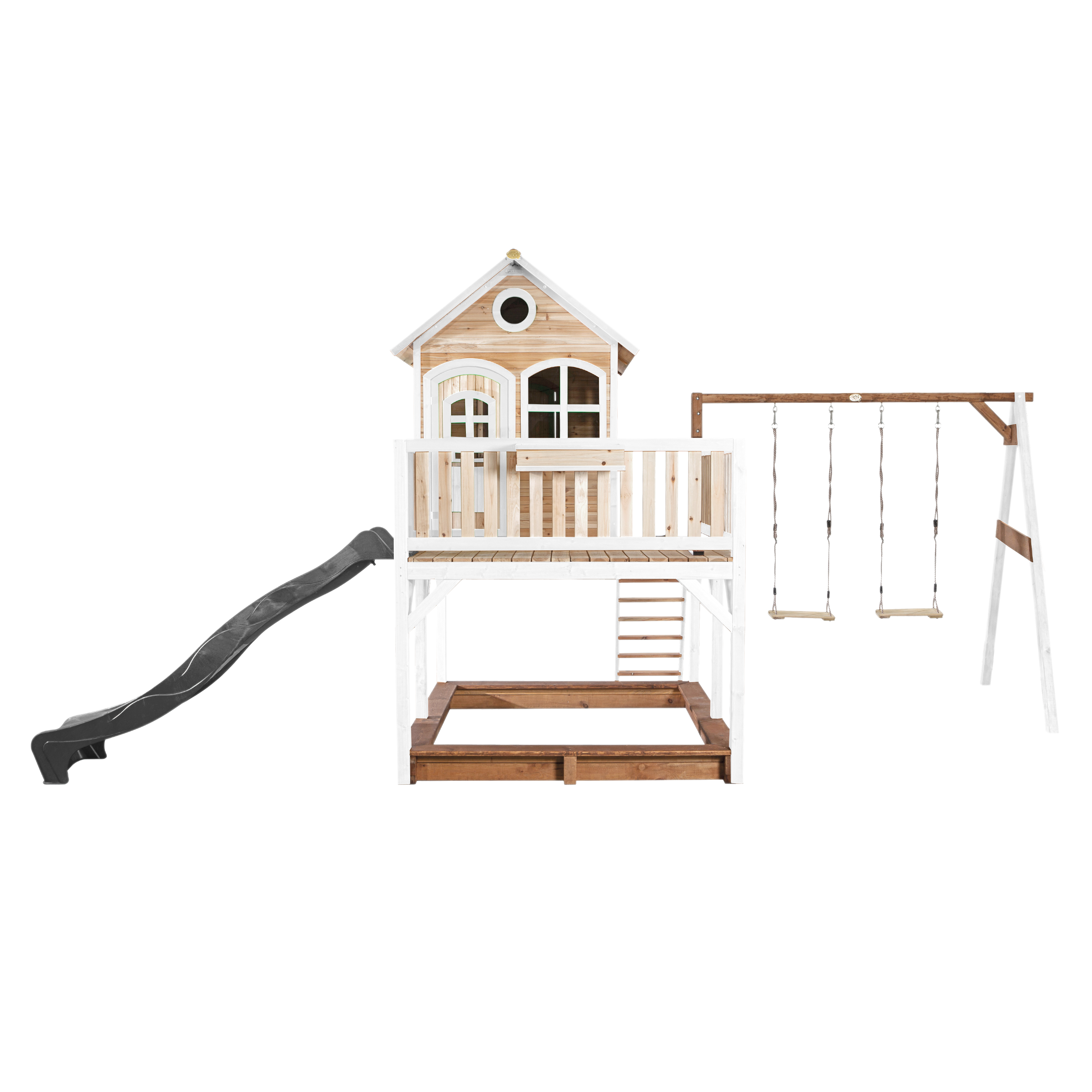 AXI Liam Playhouse with Double Swing Set Brown/White - Grey Slide