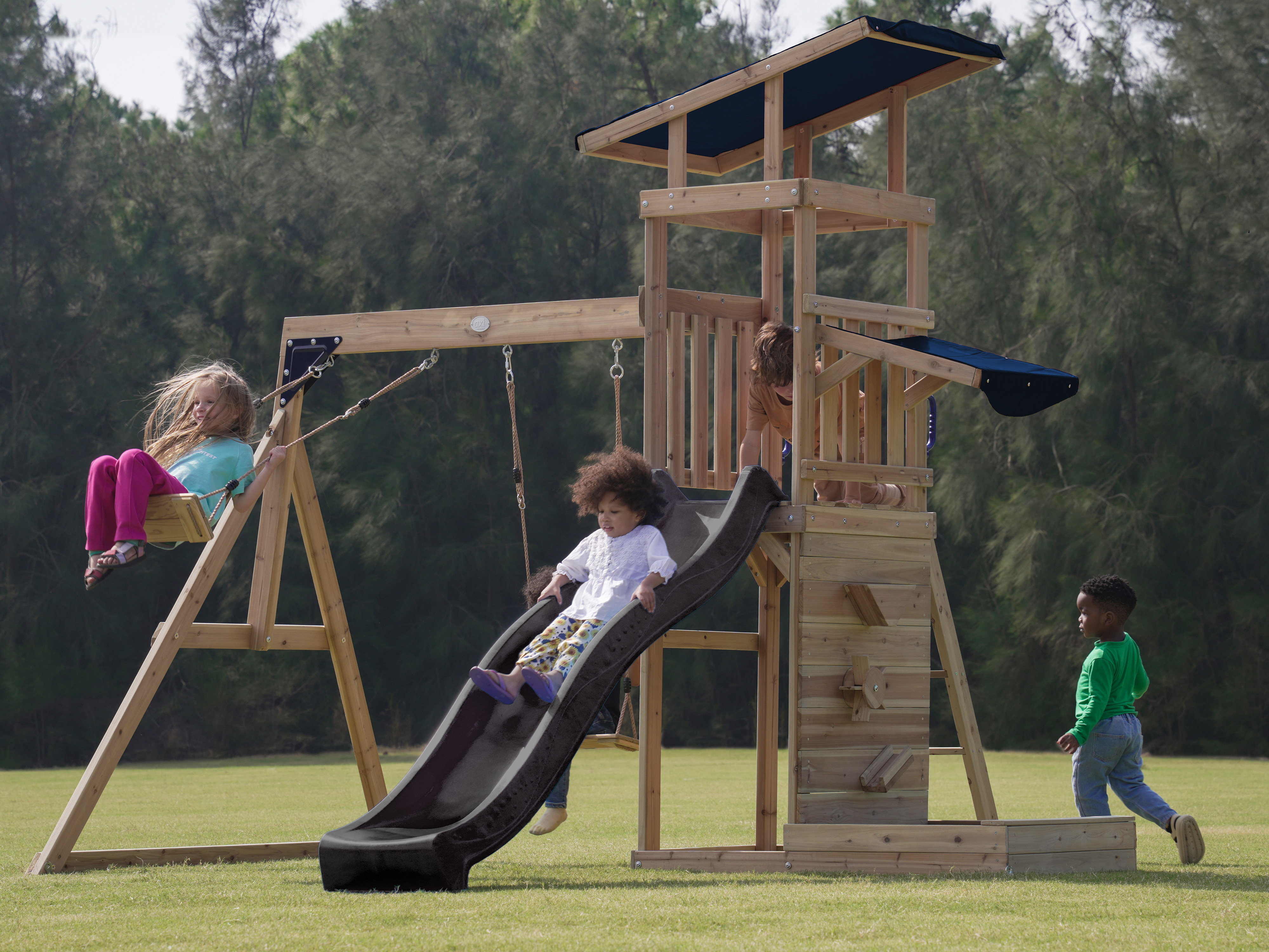 AXI Malik Play Set with Double Swing Brown - Grey Slide 
