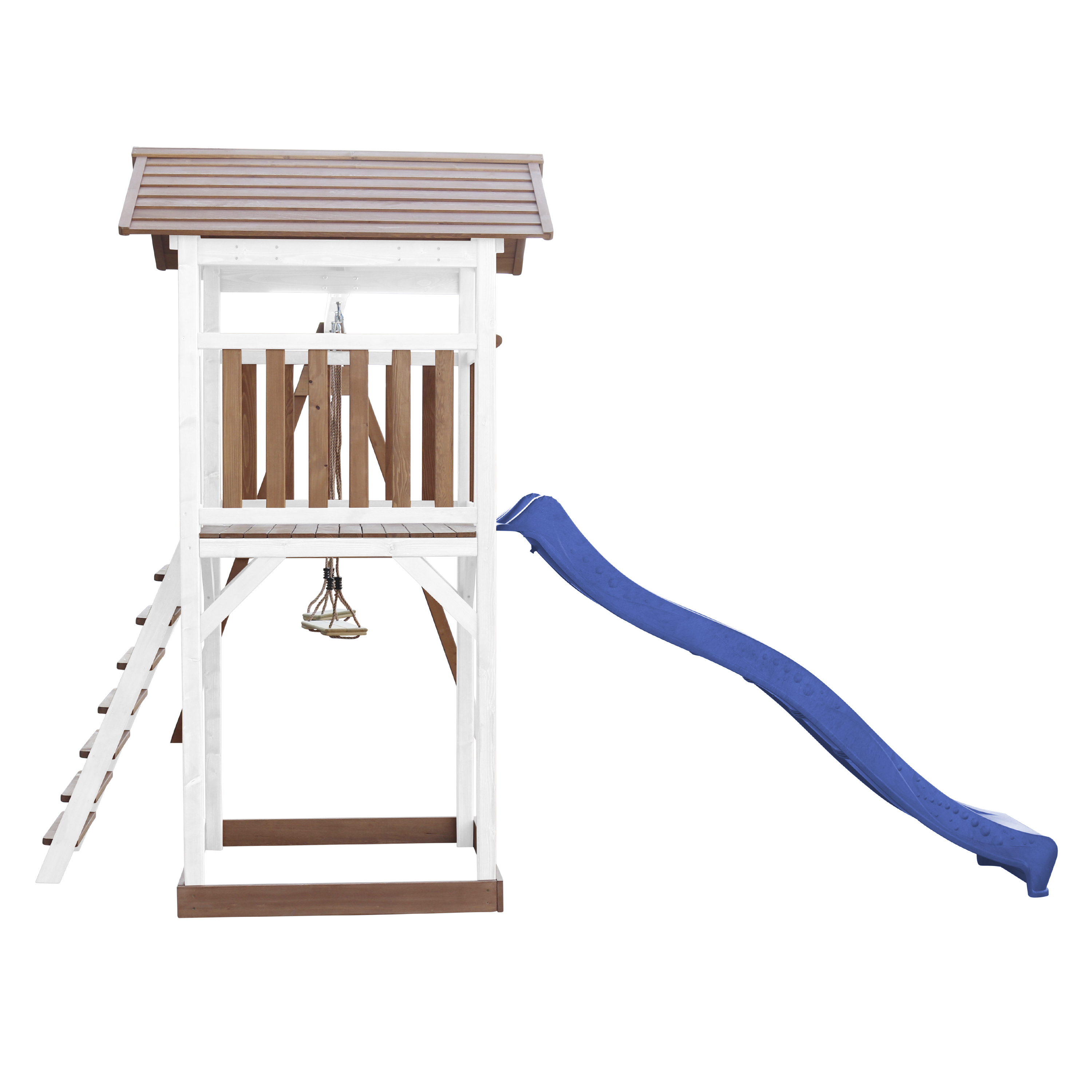 AXI Beach Tower with Double Swing Set Brown/White - Blue Slide-8717973939207 AXI Beach Tower with Double Swing Set Brown/White - Blue Slide
