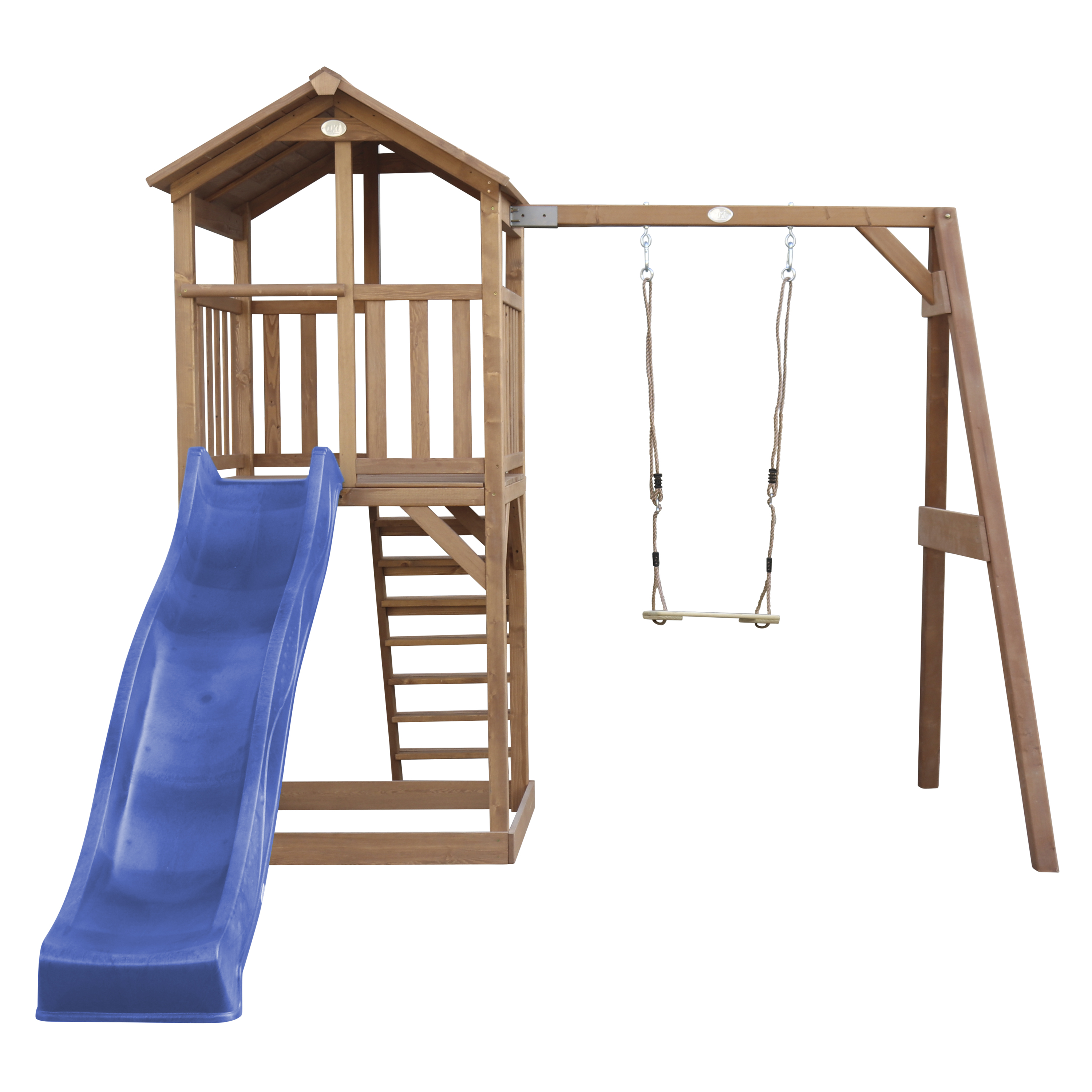 AXI Beach Tower with Single Swing Set Brown - Blue Slide