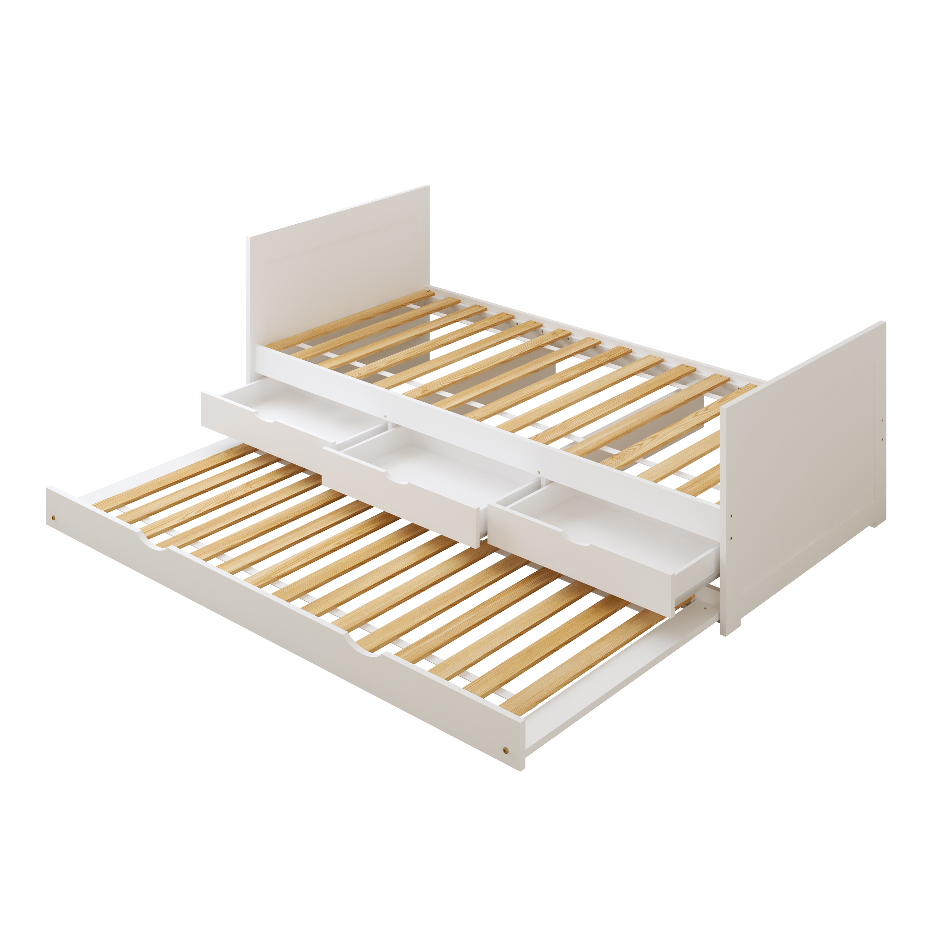 Sunny Eli Kids Bed with Pull-Out Bed and 3 Storage Drawers White – With Mattress