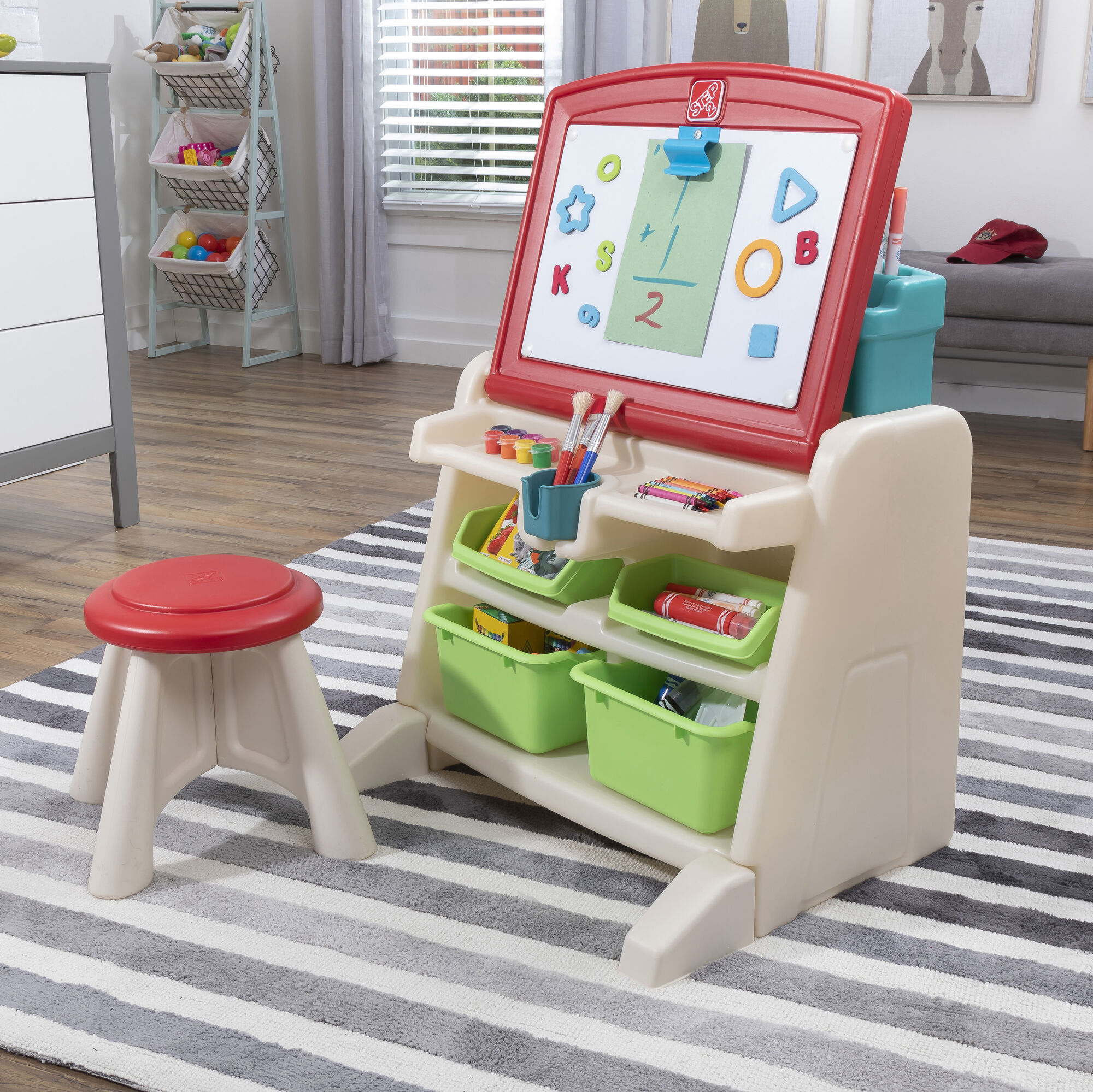 Step2 Flip & Doodle Easel Desk With Stool-0733538836598 Step2 Flip & Doodle Easel Desk With Stool