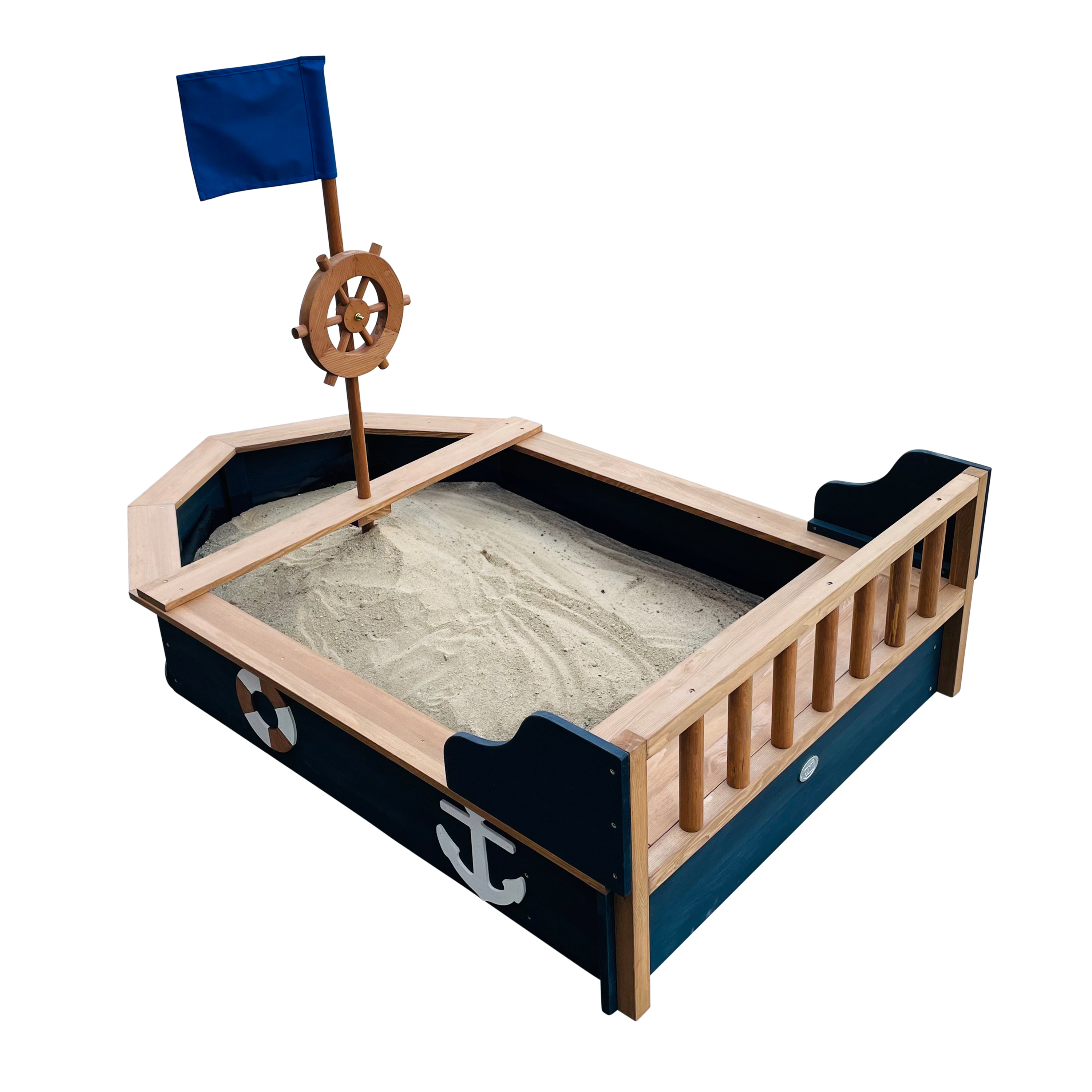 AXI Doris Boat Sandbox with storage bench - 153 x 90 x 100 cm - Anthracite/Brown
