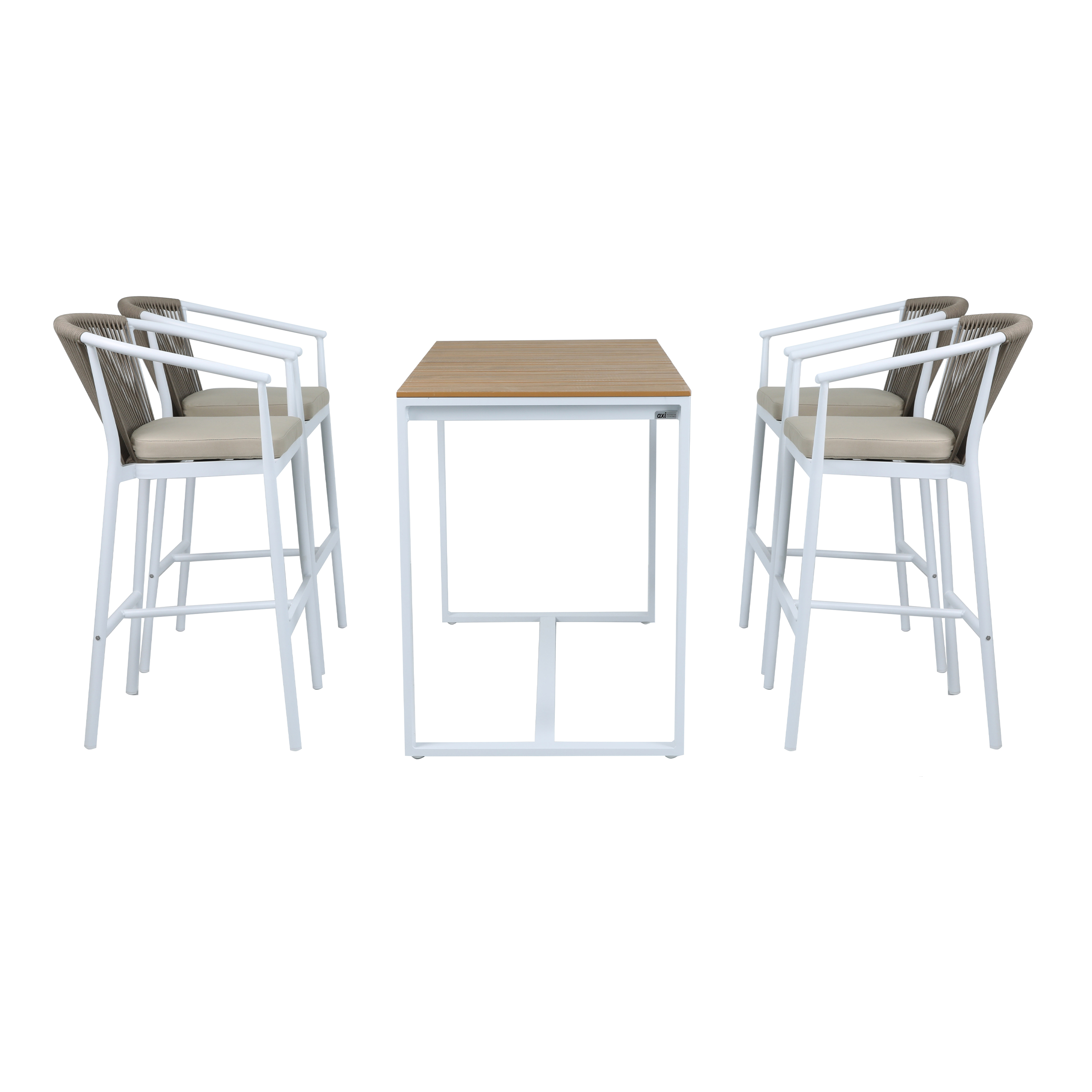 AXI Ravi Bar set with 4 bar stools White with Teak-look Polywood