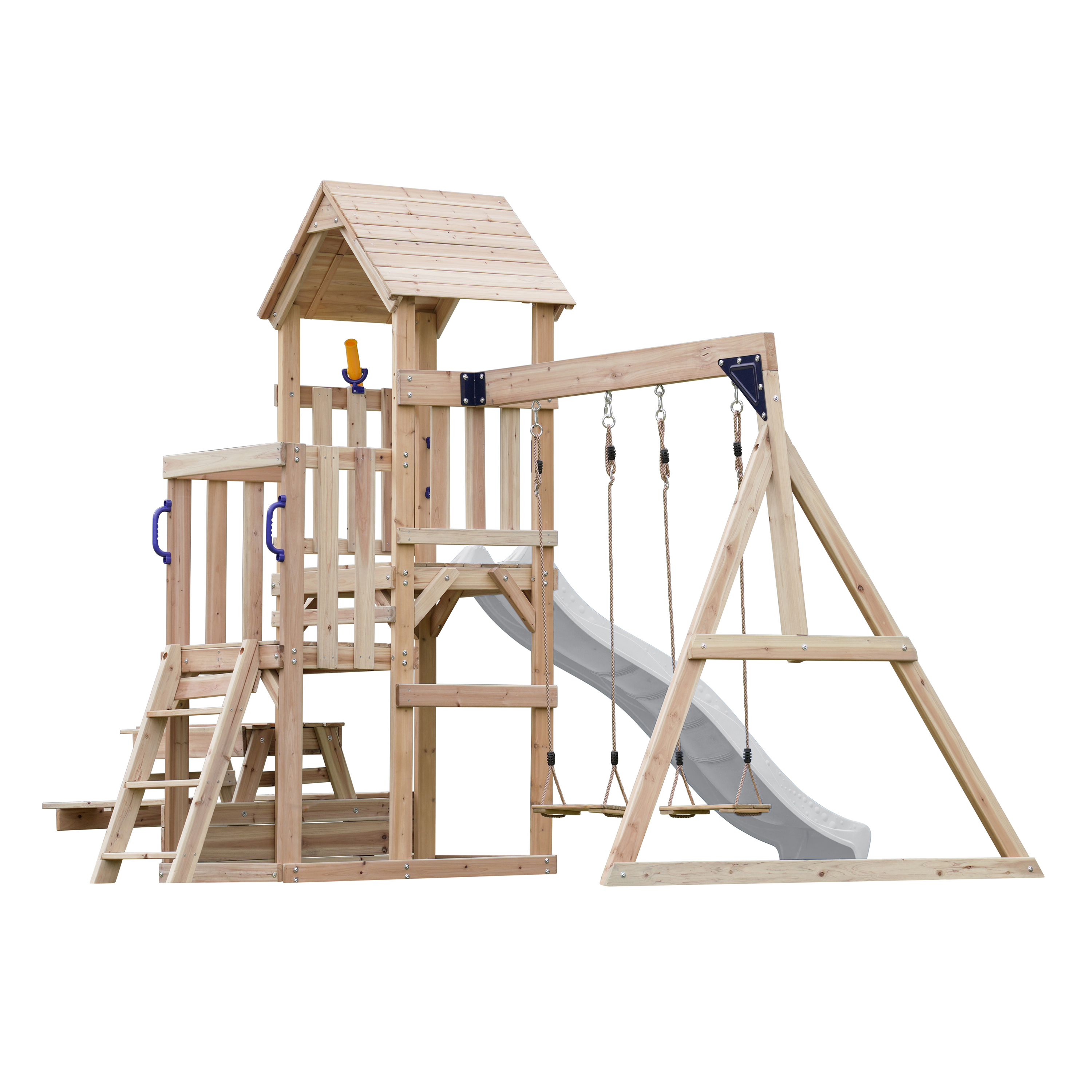 AXI Mette Climbing Frame with Double Swing Set and Picnic Table - White Slide
