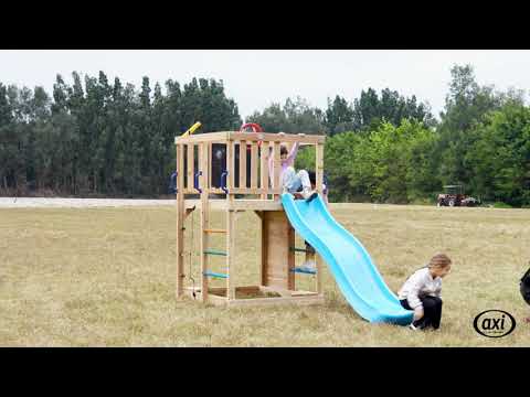 AXI Sam Klatrestativ med Klatrevæg, Klatrenet og Monkey Bars – Pastelrosa Rutsjebane