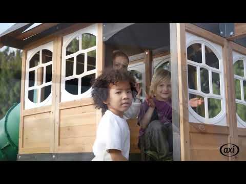 AXI Noud Legetårn med Legehus, Gynger, Trapez og Klatrevæg – Pastelgrøn Rutsjebane og Rørrutsjebane